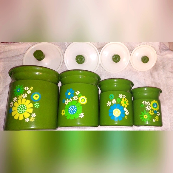kromex Kitchen Kromex Aluminum Avacodo Flower Power Canister Set
